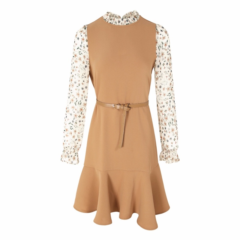 Horn Sleeves Ruffle Temperament Ladies Fake Two Pieces Of Dress