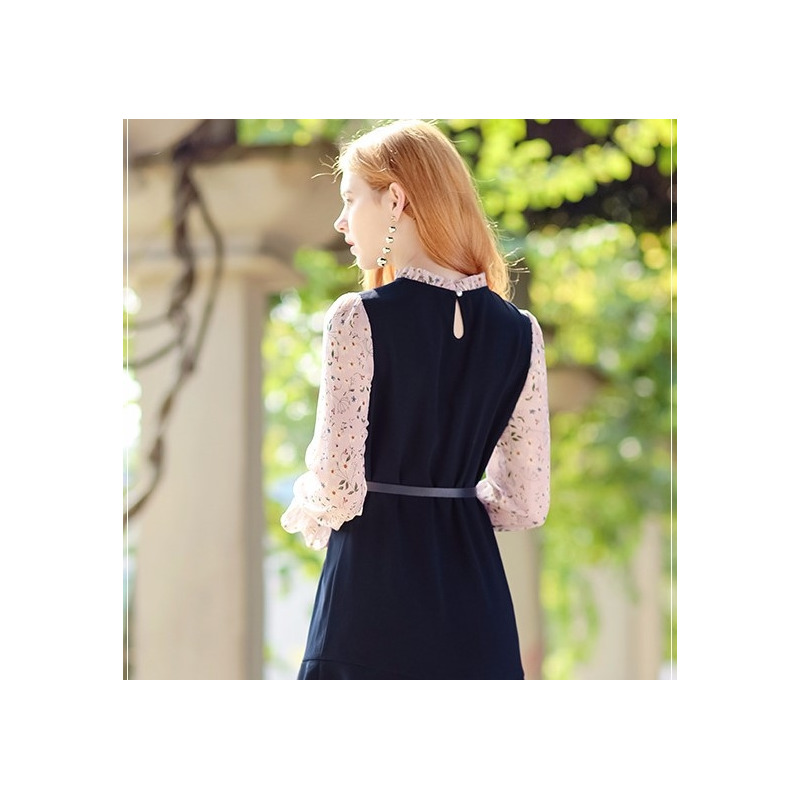 Horn Sleeves Ruffle Temperament Ladies Fake Two Pieces Of Dress