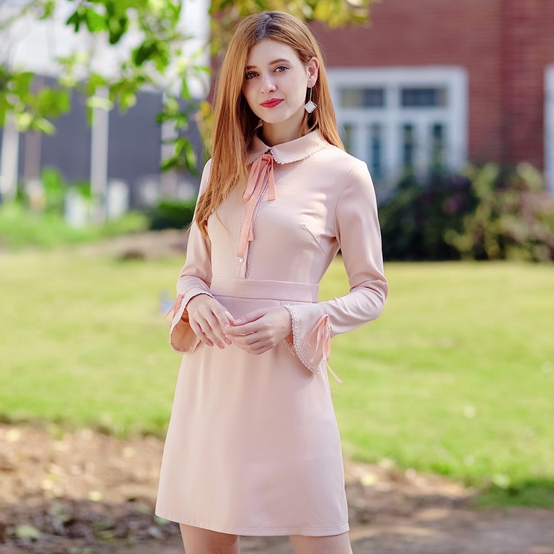 De Couleur unie Tissé haut-Parleur Manches Doux Peu de Frais un Mot Robe