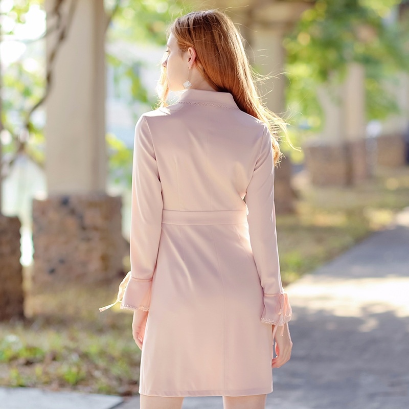 Einfarbig Gewebt Lautsprecher-Ärmel, Süße, Kleine Frisch ein Wort Kleid