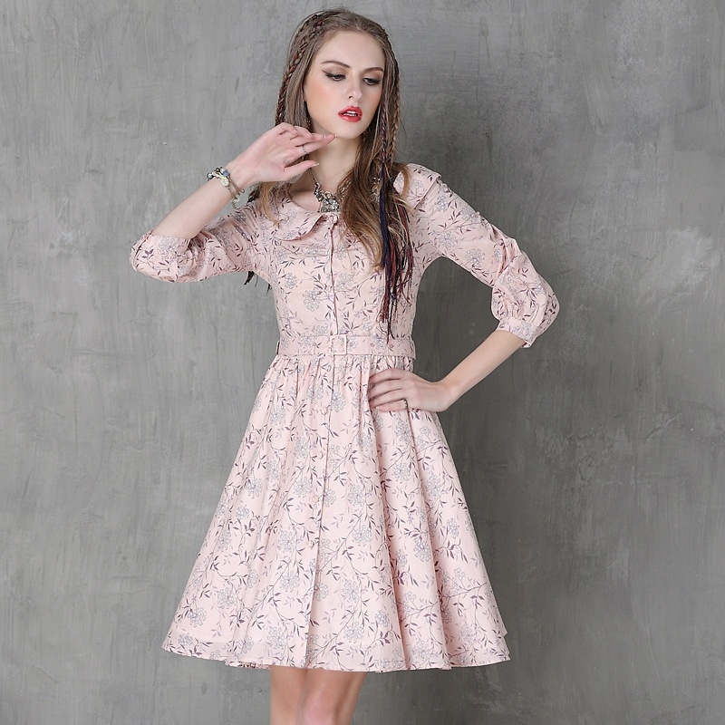 Retro Small Fresh Cotton Belt Printed Large Dress