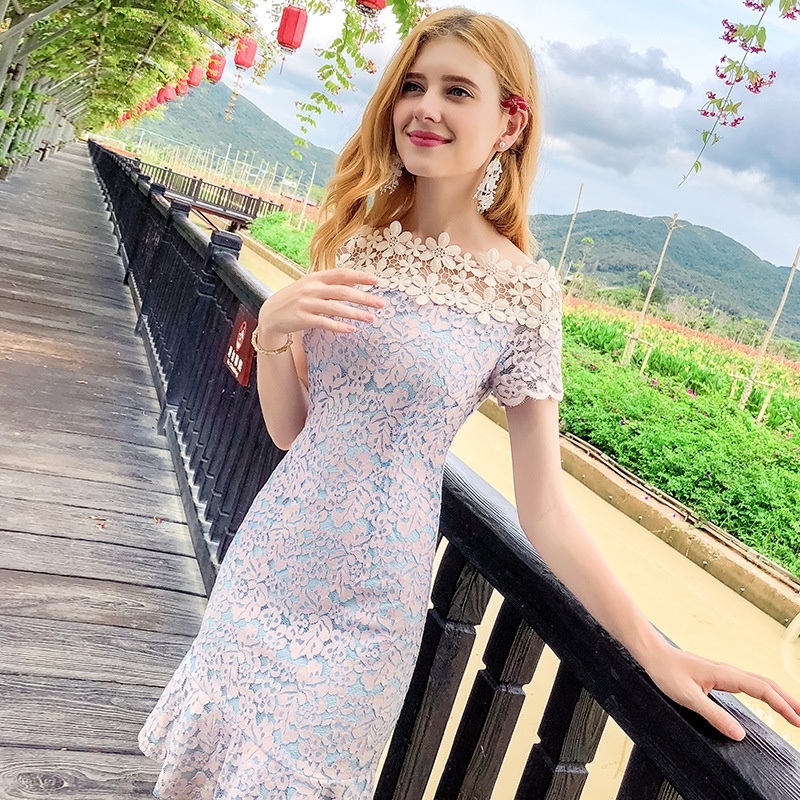 The Word Collar Fishtail Dress Celebrity Lace