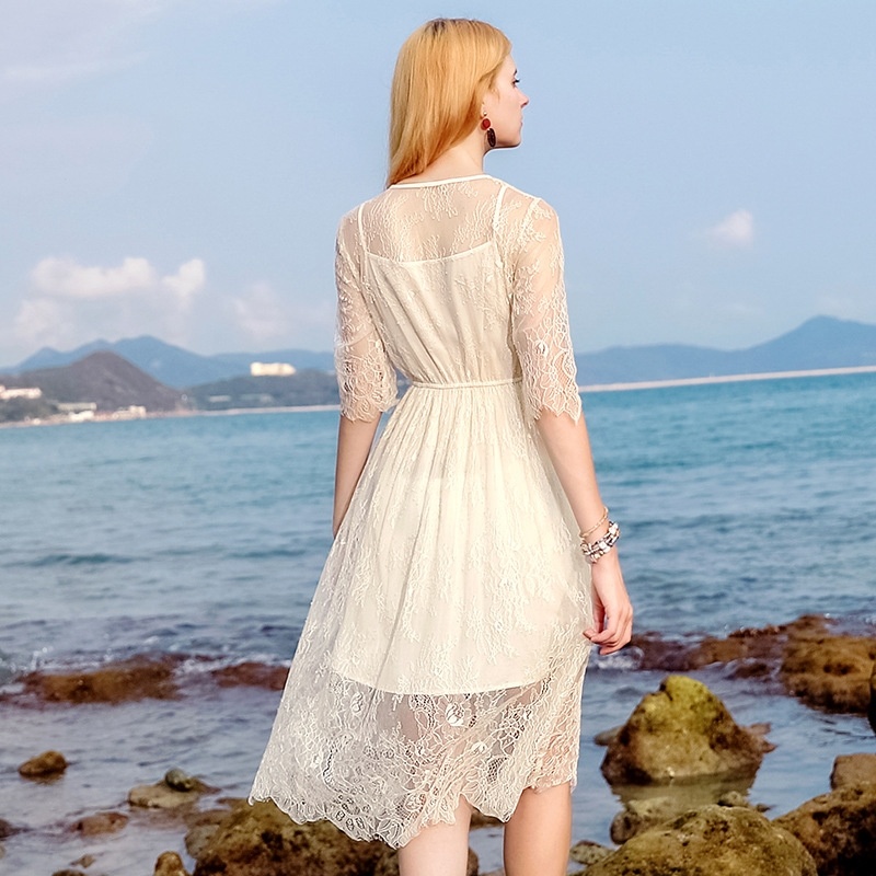 Runde Hals Lace Rock Kleid