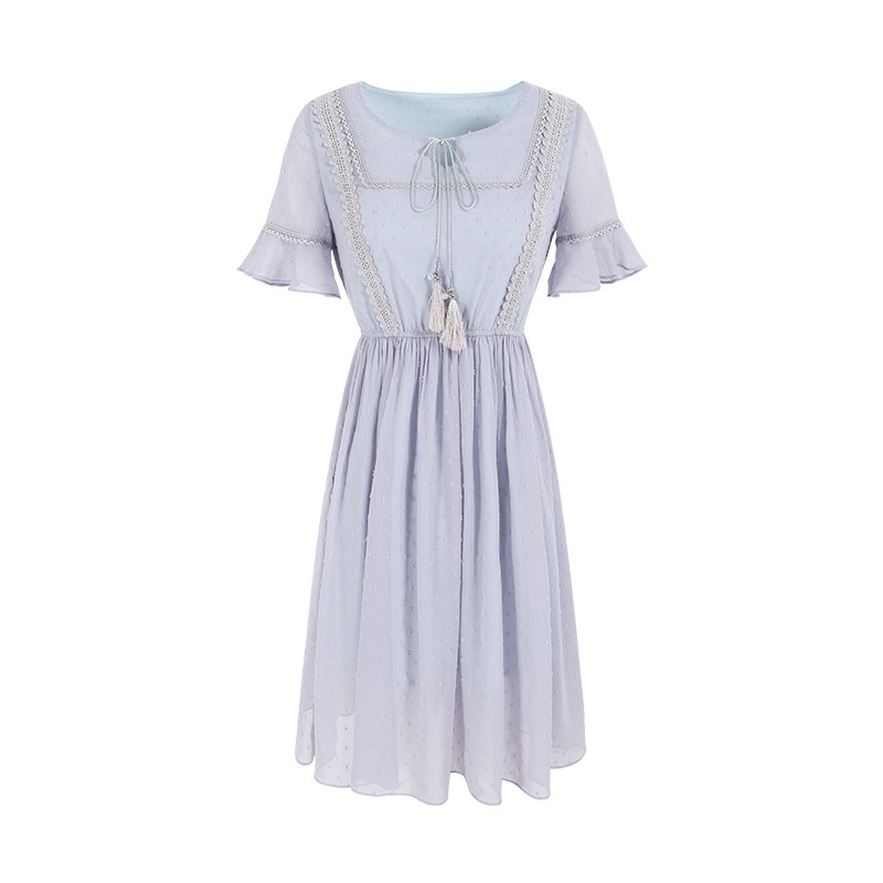 Round Neck Horn Sleeve A Word Skirt Sexy Thin Chiffon Dress