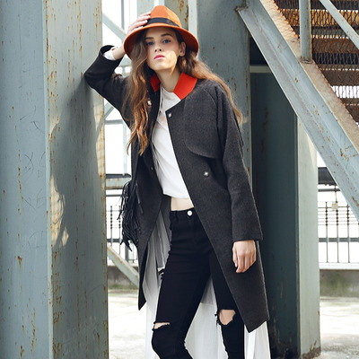 La Mode A Frappé La Couleur Simple Et Élégant Manteau De Laine |