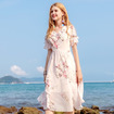 V-neck Lotus Leaf Print Ein Wort Rock Wilde Dünne Chiffon-Kleid