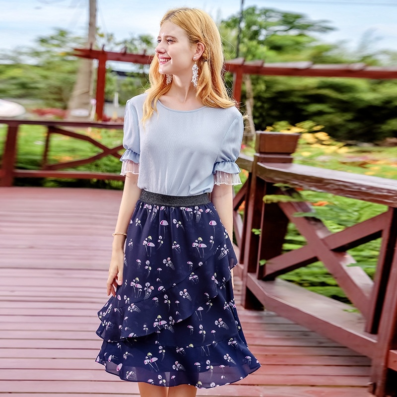 Elastic Ruffled Chiffon Skirt