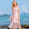 Horn Sleeve Perspective Hollow Lace Dress