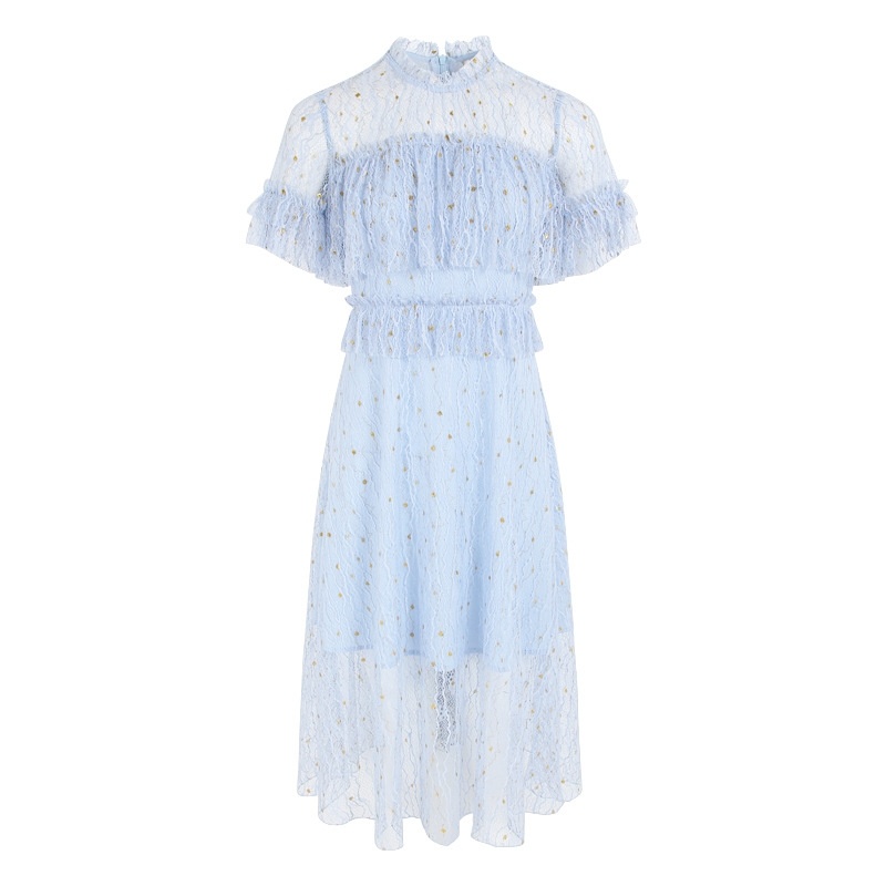 Horn Sleeve Perspective Hollow Lace Dress