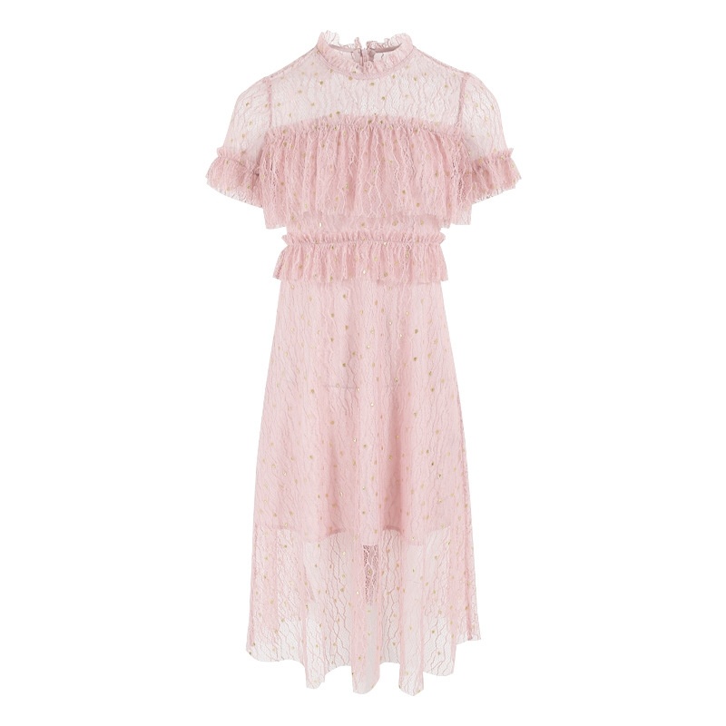 Horn Sleeve Perspective Hollow Lace Dress