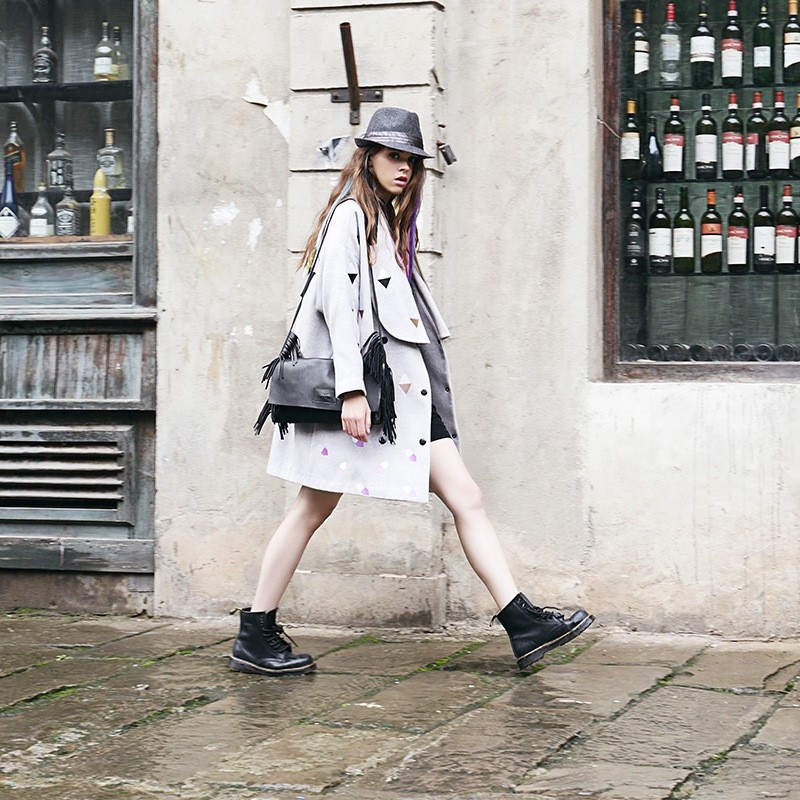 New Look Triangular Pattern Wool Coat Wool Tall Coat | VoguesUs