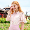 Lace-up Sleeve Print Chiffon Shirt