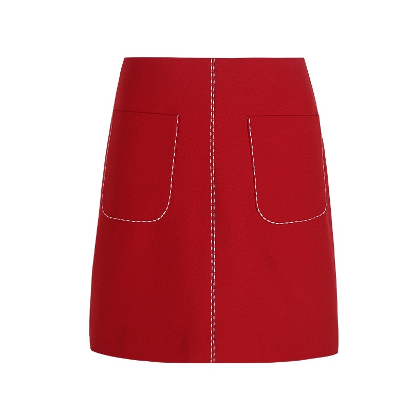 A Word Skirt Solid Color Mosaic Skirt