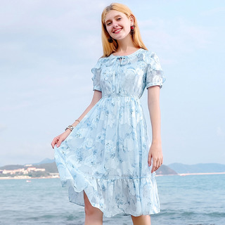 Lace V-neck Mit Print-Chiffon-Kleid
