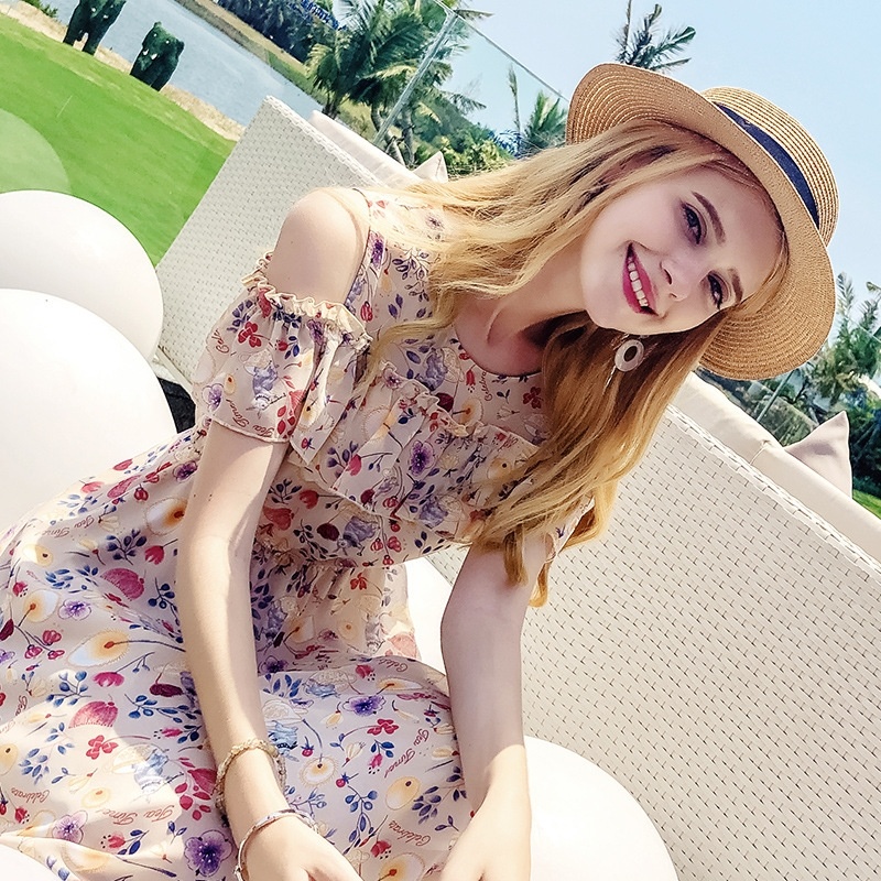 Lotusblatt Ärmel Gedruckt Chiffon-Kleid