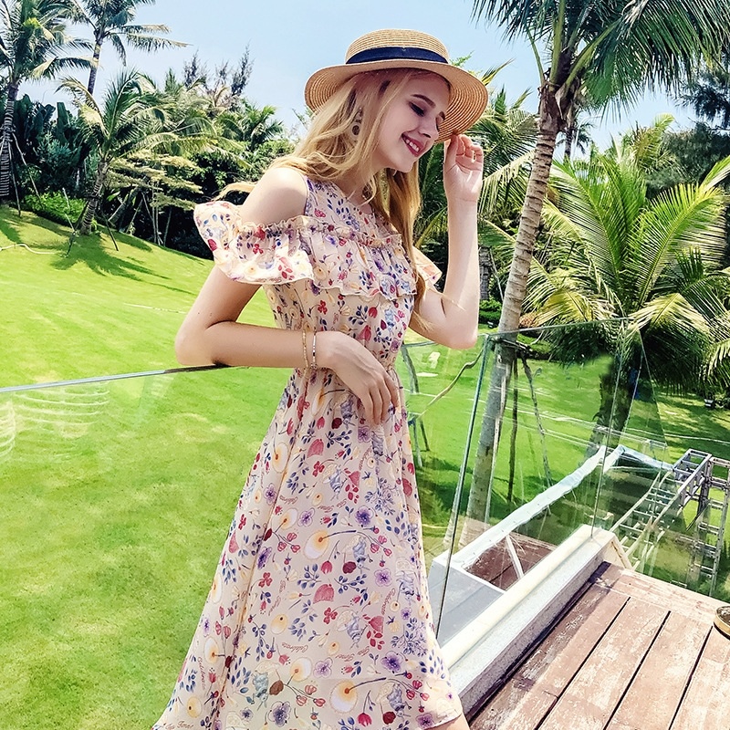 Lotusblatt Ärmel Gedruckt Chiffon-Kleid