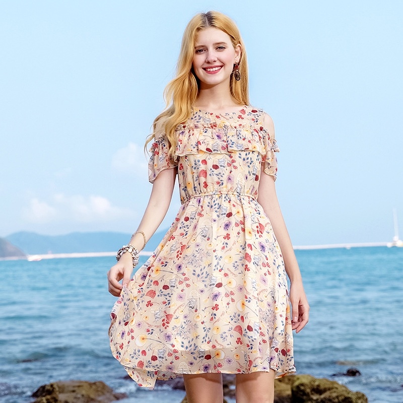 Lotusblatt Ärmel Gedruckt Chiffon-Kleid
