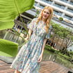 V-Ausschnitt Plissee-Print-Chiffon-Kleid