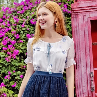 Round Neck Embroidery Chiffon Shirt