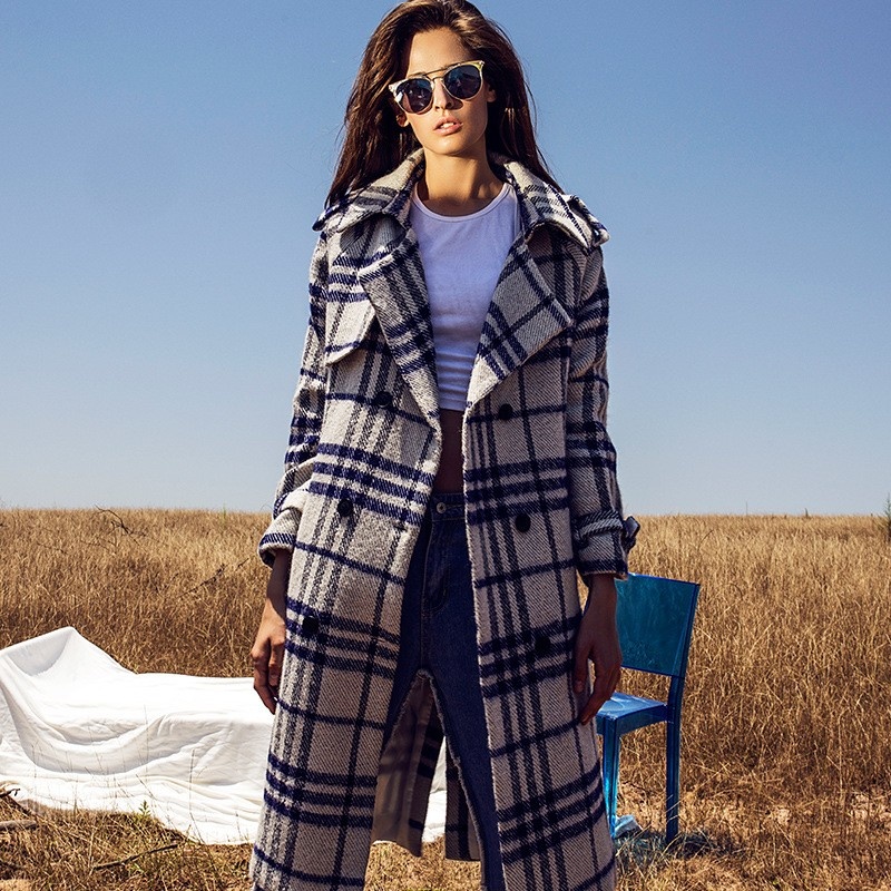 The Classic Fashion Check Lapel Loose Long Coat | VoguesUs