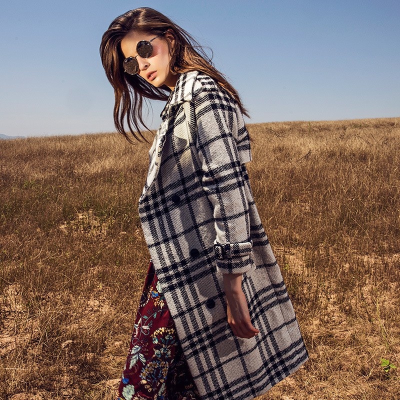 The Classic Fashion Check Lapel Loose Long Coat | VoguesUs