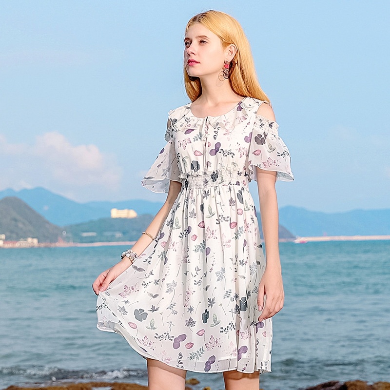 Col rond Manches A-imprimer en Mousseline de soie Robe