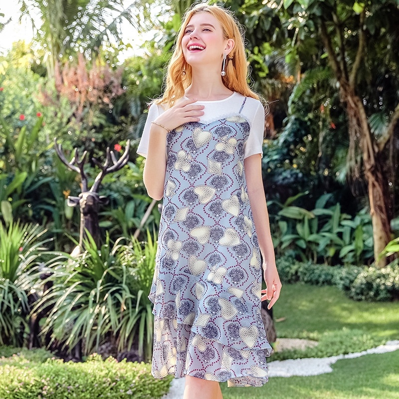 Round Neck Chiffon Fake Dress