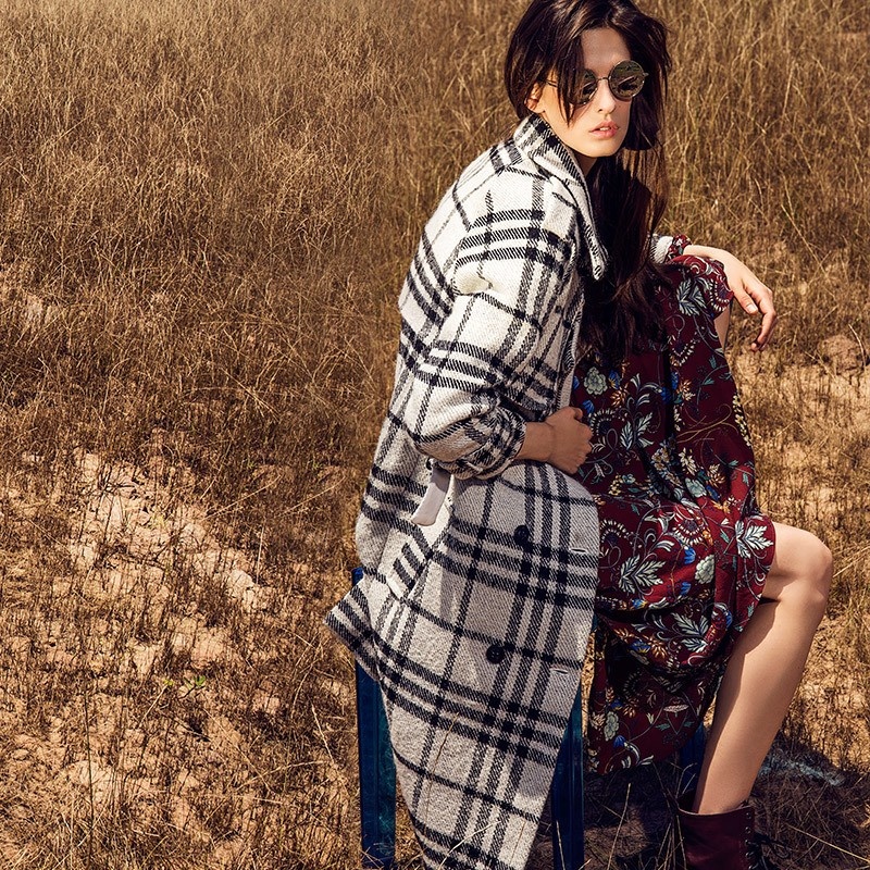 The Classic Fashion Check Lapel Loose Long Coat | VoguesUs