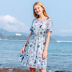 Round Neck Pleated Print Chiffon Skirt
