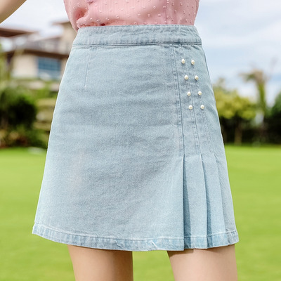 Solide CColor Plissé De La Jupe De Denim