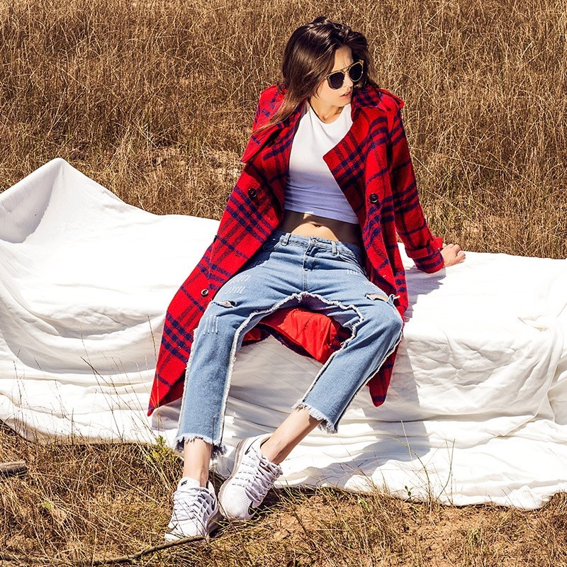 The Classic Fashion Check Lapel Loose Long Coat | VoguesUs
