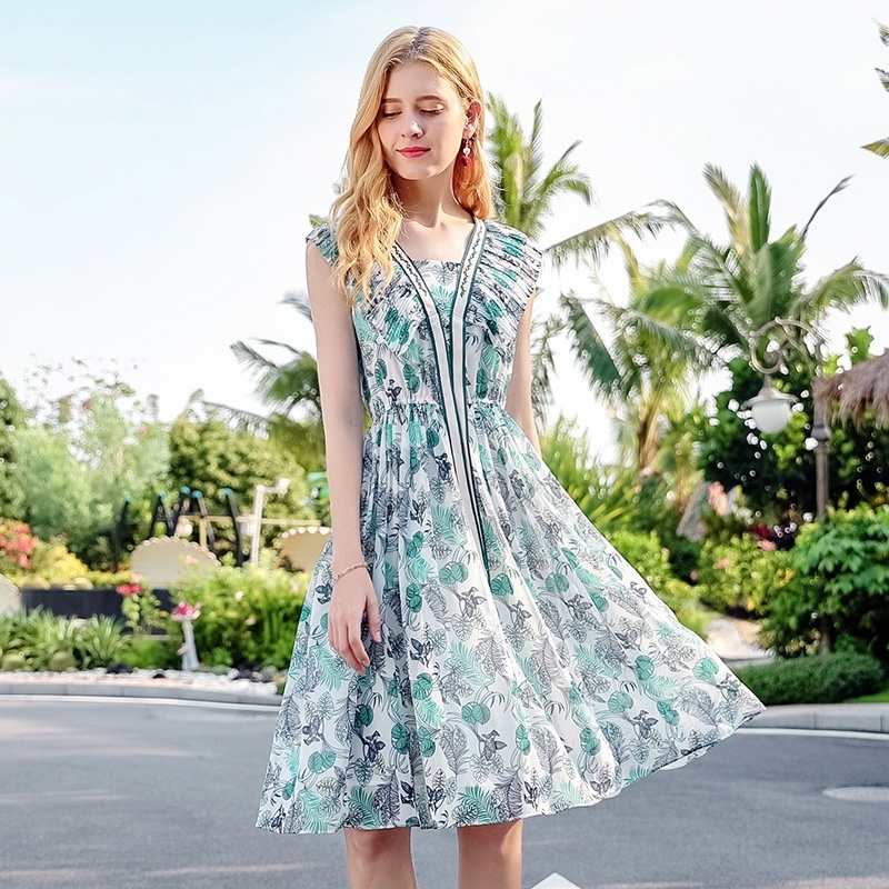 Long And Large Printed Chiffon Dress