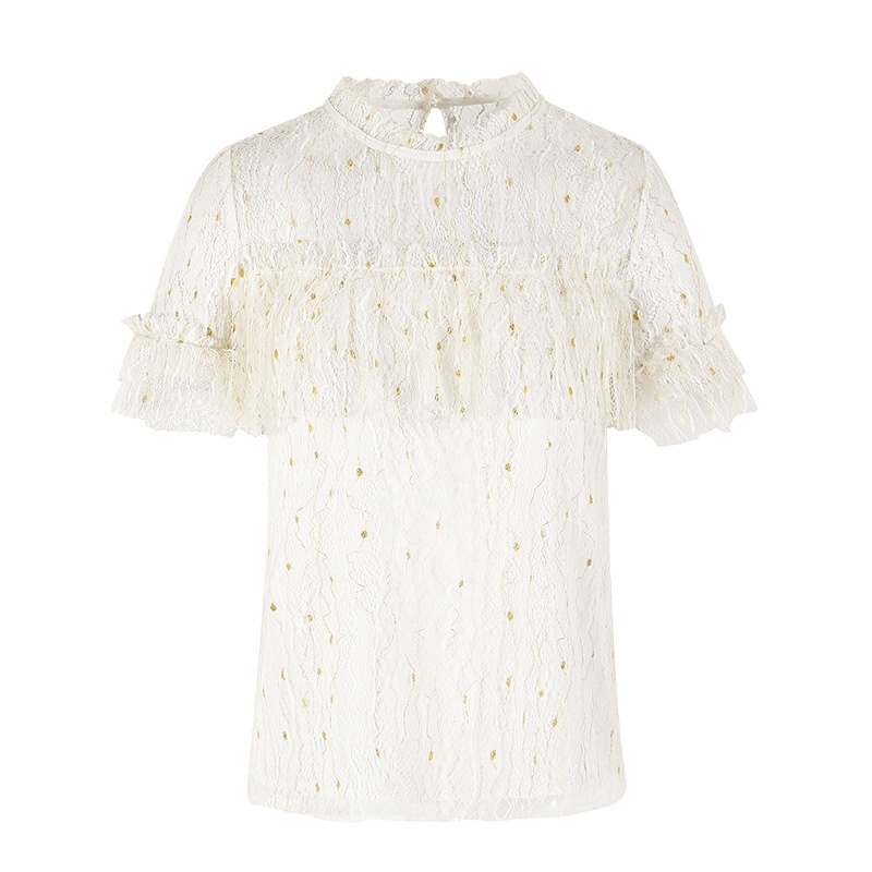 Round Neck Hook Flower Hollow Lace Shirt