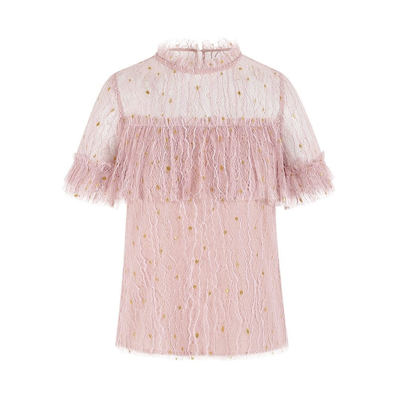 Runde Hals Haken Blume Hohl Spitze Shirt