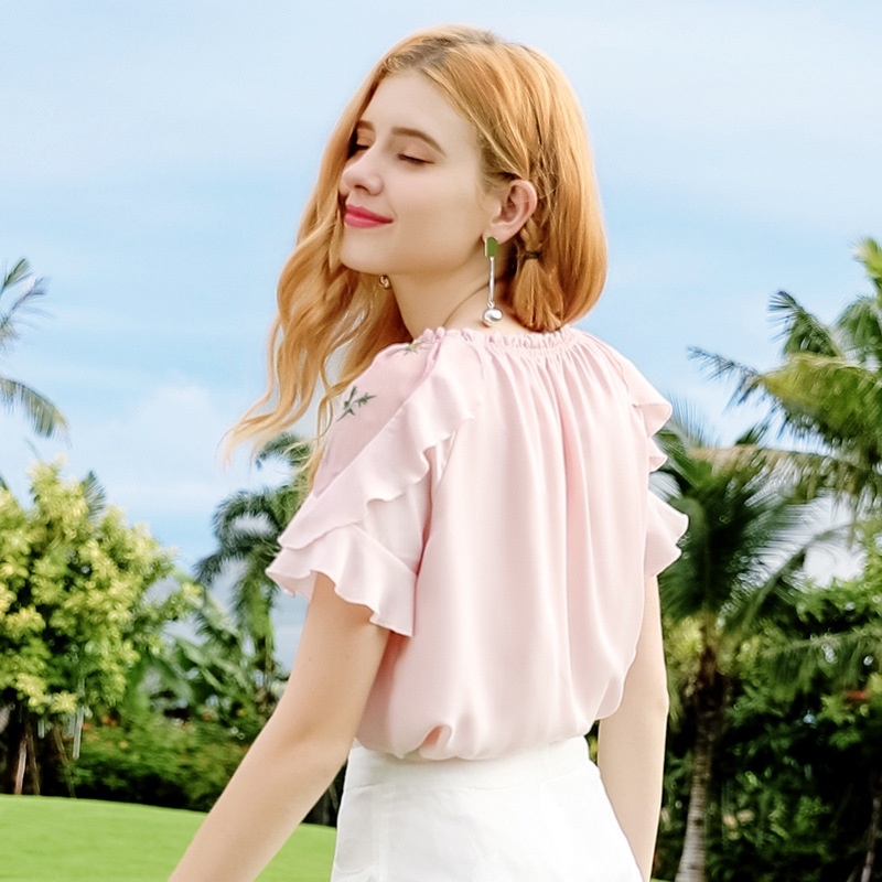 Col Rond Manches De Couleur Unie Tissé Shirt