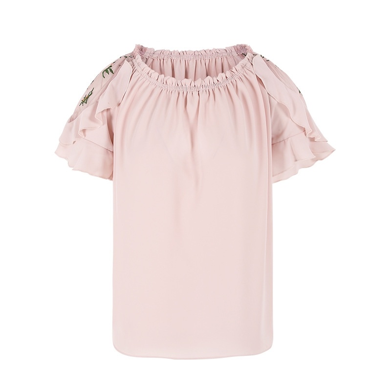 Col Rond Manches De Couleur Unie Tissé Shirt