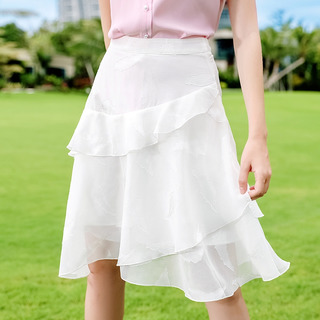 Solide Couleur Couture En Mousseline De Soie Jupe