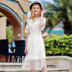Long Pleated Lace Dress In Solid Color