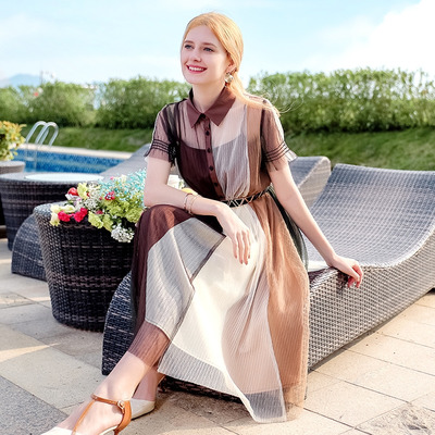 Lapel Midi Skirt Pleated Dress