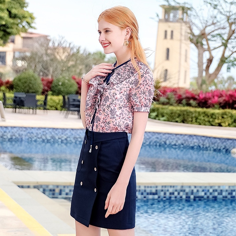 Kragen Einreiher Gedruckt Chiffon Shirt
