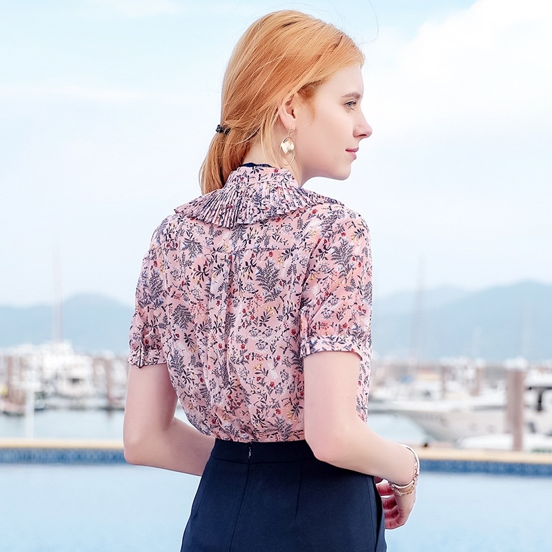 Kragen Einreiher Gedruckt Chiffon Shirt