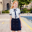 Standing Collar Sleeve Print Chiffon Top