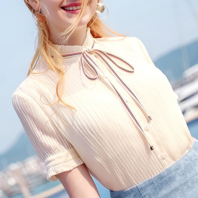 Spitzen-up-Kragen Solid Color-Chiffon-Shirt