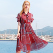 Single Breasted Pleated Print Chiffon Dress