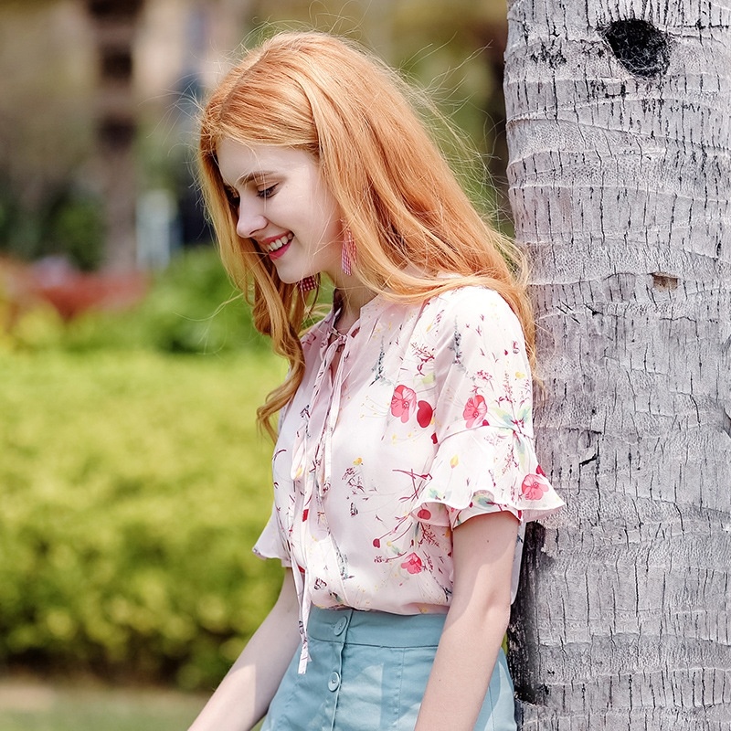 Spitze V-Ausschnitt Ärmel Sleeve Chiffon Top