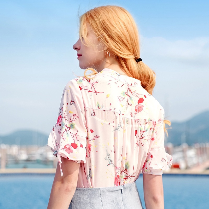 Spitze V-Ausschnitt Ärmel Sleeve Chiffon Top
