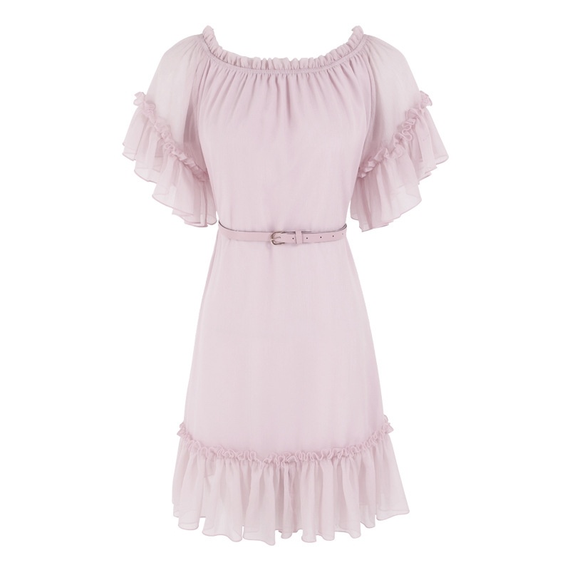 One-Hals Lotusblatt Ärmel Chiffon-Kleid
