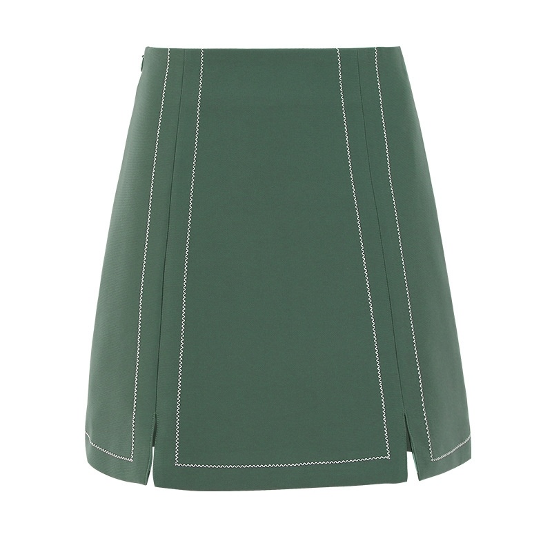 Waist Pencil Hit Color Embroider Line Skirt