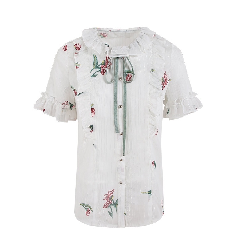 Flared Sleeve Single-Breasted Drucken Chiffon Shirt