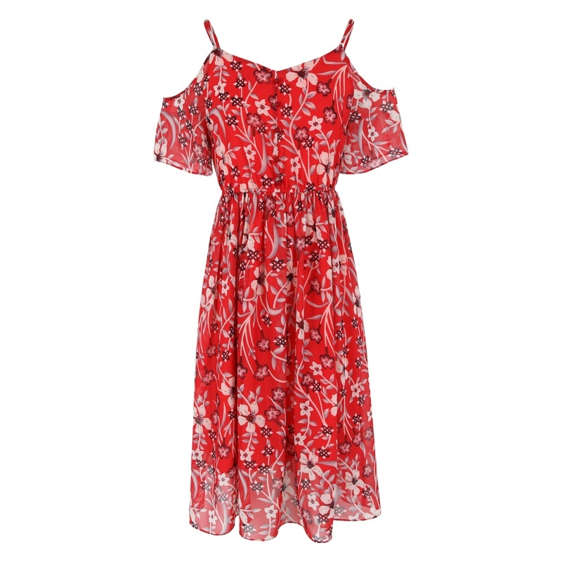 Lotus Leaf Sleeve Printed Chiffon Dress